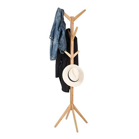 Bamboo Coat Rack With 8 Hooks To Hang Jackets Clothes