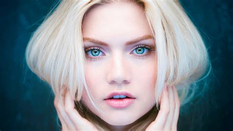 X X Face Martina Dimitrova Blonde Blue Eyes Women Model Closeup Portrait