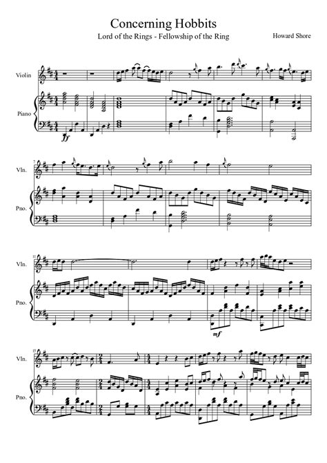 Lord Of The Rings Concerning Hobbits Violin And Piano Musescore