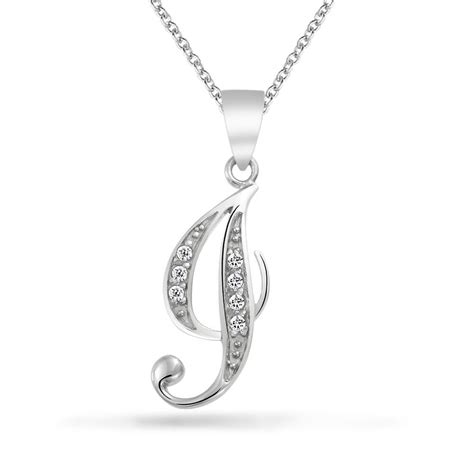 Letter Cursive Script Initial Pendant Necklace Pave Cz Sterling Silver Initial Pendant