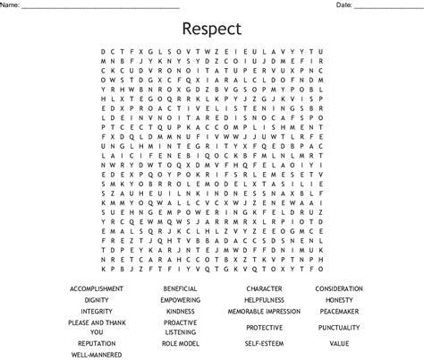 Respect Word Search Wordmint