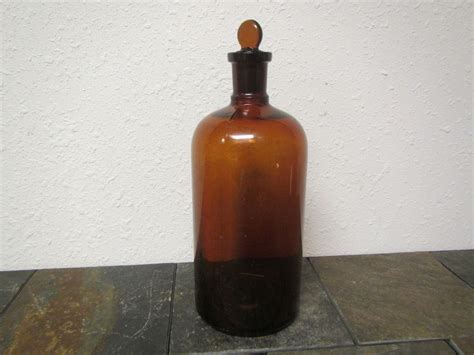Vintage Large Brown Glass Bottle With Glass Stopper 13 14 Etsy