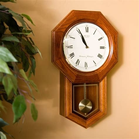 Dark Brown Oak Traditional Schoolhouse Wall Clock W Chime And Pendulum