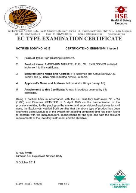 Ec Type Examination Certificate Health And Safety Laboratory