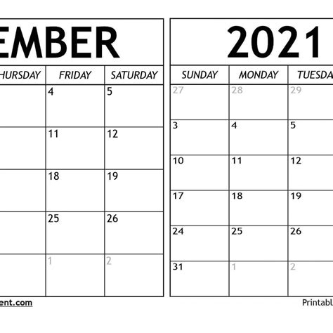 November 2020 December 2021 Calendar Printable Blank Calendar Template