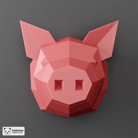 Papercraft Pig Head 3d Paper Craft Pig 3d Origami Piggy Diy Etsy