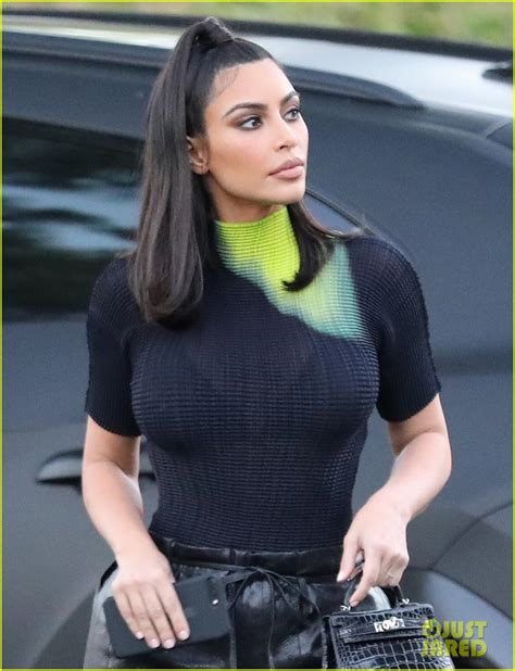 Kim Kardashian Wears Wide Leg Leather Pants On A Shopping Trip Photo