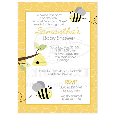 Sweet little bumble bee printable baby shower invitation editable pdf. Gray and Yellow Bumble Bee Gender Neutral Baby Shower ...