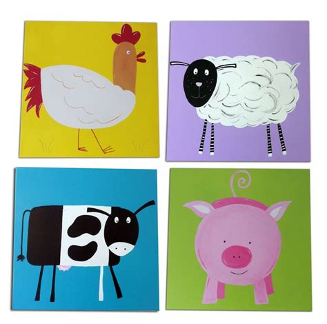 Kids Farm Animal Art Paintings On Canvas X 4farm Decor Etsy Farm