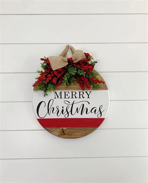Merry Christmas Round Sign Hanging Entry Sign Front Door Etsy In