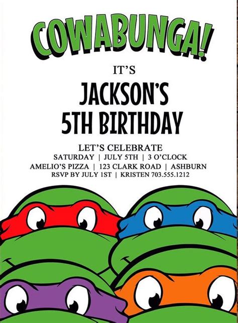 Ninja Turtles Birthday Invitation Birthday Party Invitations Ninjatur