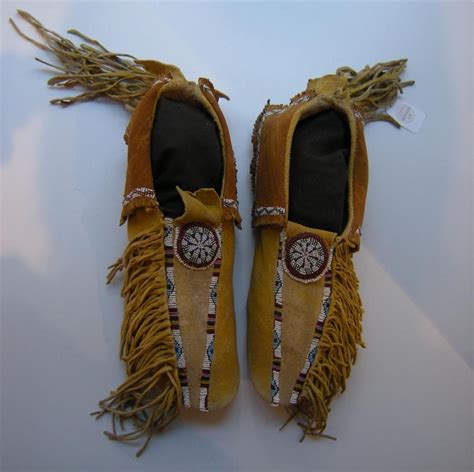 Pair Of Kiowa Beaded Hide Mans Moccasins Native American Moccasins