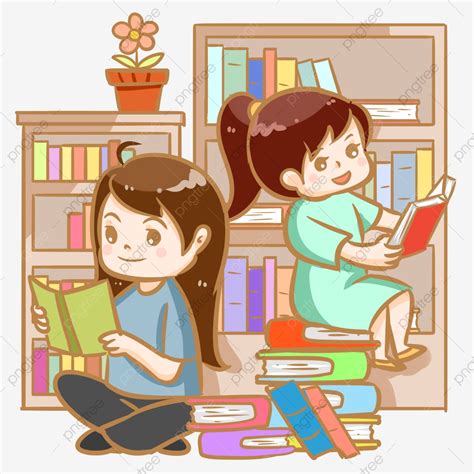 Girl Character Reading A Book Hand Painted Cartoon Character Png