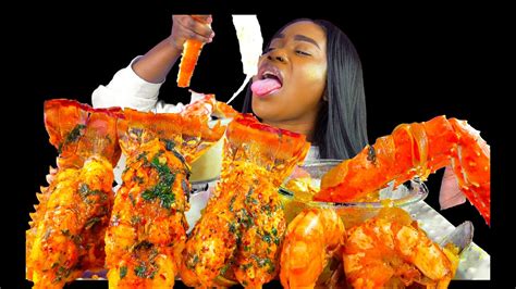 Giant King Crab Legs Seafood Boil Mukbang Alfredo Cheese Sauce Giant Lobster Tail Mukbang