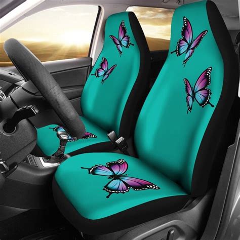 turquoise car seat covers set with purple and blue bright butterflies universal fit for most