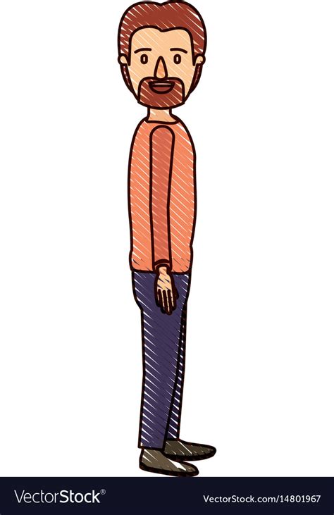 Color Crayon Stripe Cartoon Full Body Male Person Vector Image