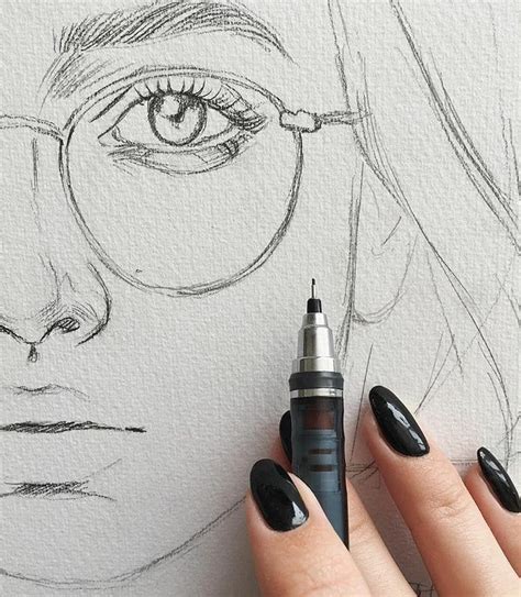 Quick Sketch Fine Lines Pencil Drawing Face Portrait Eye Detail