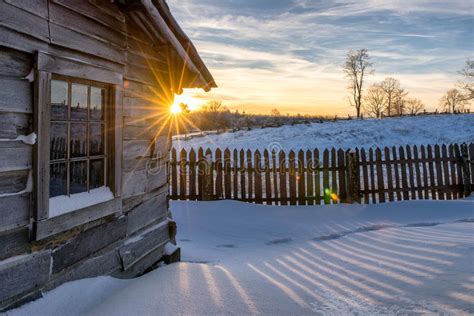 Old Cabin Winter Sunset Cumberland Gap National Park Stock Image