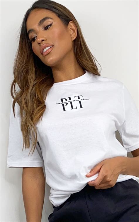 plt white embroidered t shirt tops prettylittlething uae