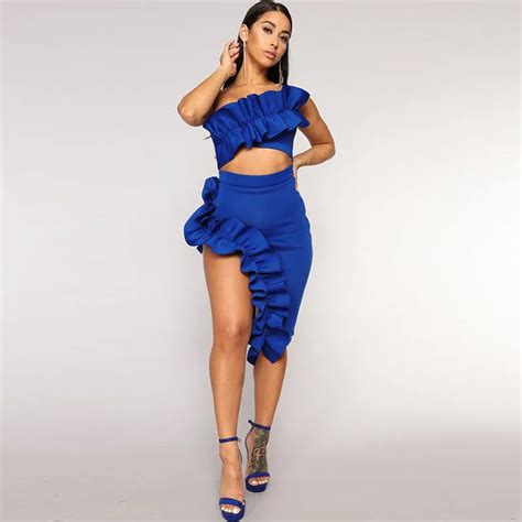 Sexy Off Shoulder Ruffles Bodycon Dress Formal Party Slim Vestidos Summer Two Pieces Strapless
