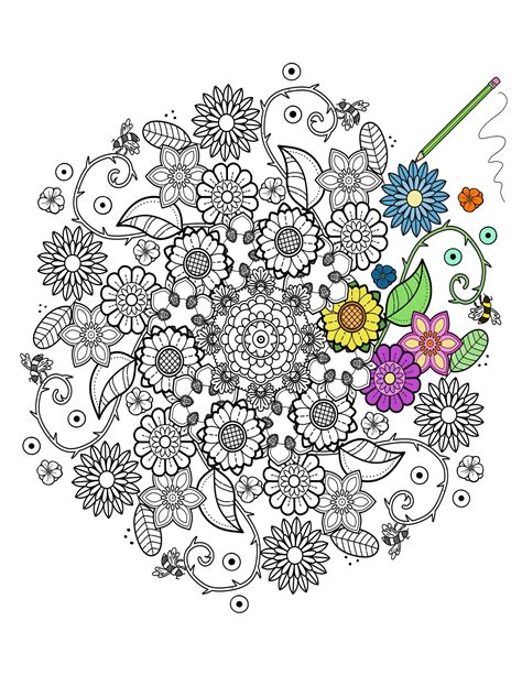 Spring Flower Mandala Coloring Page Etsy