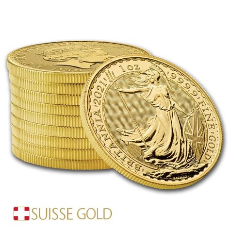 Tube Of 10 X 2021 British Britannia 1 Ounce Gold Coin