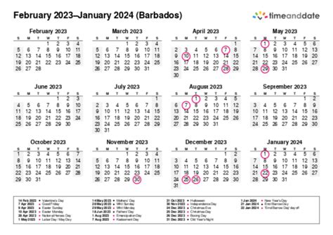 Free Printable Calendar With Holidays For Barbados