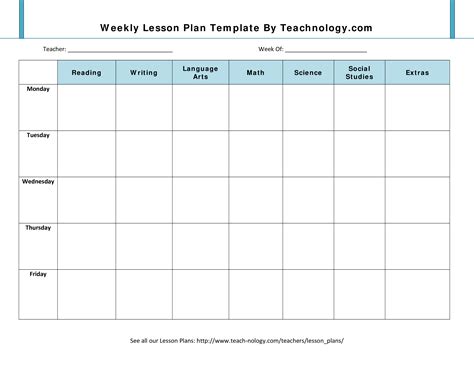 Weekly Lesson Plan Template Printable