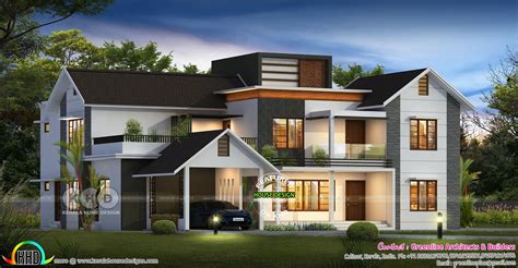 5 Bedroom Modern Mixed Roof Luxury Home Design Kerala House Design