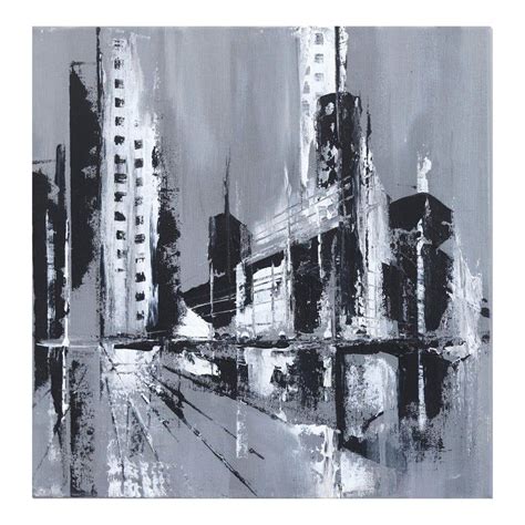 Original Black And White Urban City Wall Artwork On Canvas By Ivana