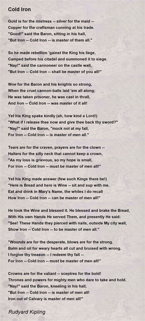Cold Iron Poem By Rudyard Kipling Poem Hunter