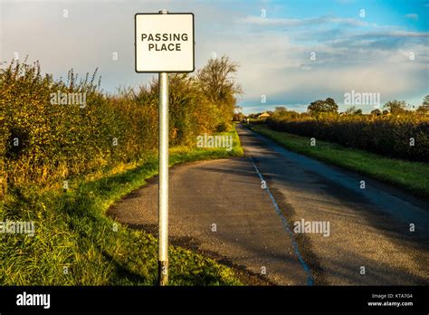 Passing Place Sign Next To A Lay By In Rural Lincolnshire England Uk
