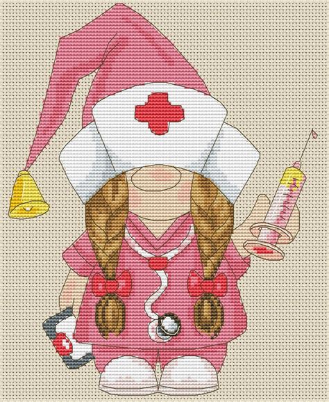 Nurse Gnome Cross Stitch Pattern Medical Cross Stitch Etsy