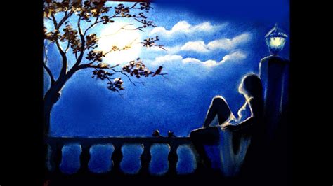 How To Draw A Sad Girl Sitting Alone Moonlight Scenery Easy