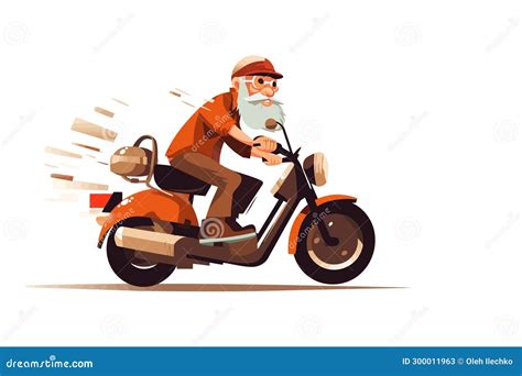 Old Man Riding Motor Bike Isolated Vector Style Illustration Stock