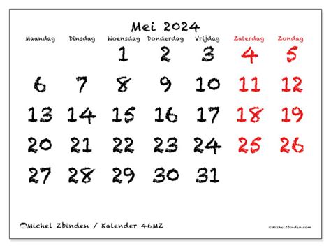 Kalender Mei Mz Michel Zbinden Nl