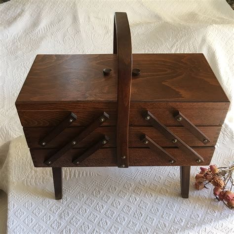 Vintage Wood Sewing Cabinet Box With Top Handle And Four Legs Etsy