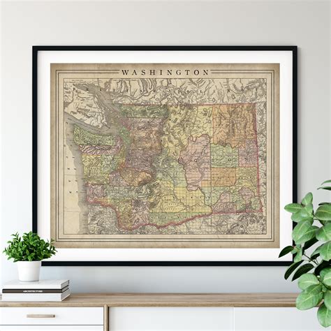 1897 Washington Map Print Vintage Map Art Antique Map Old Map