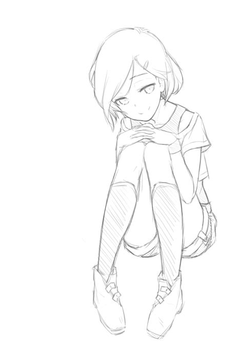 Anime Girl Sitting Outline