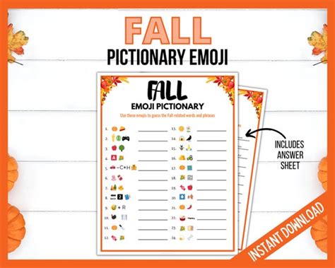 Fall Emoji Pictionary Printable Autumn Games Fall Time Etsy Australia