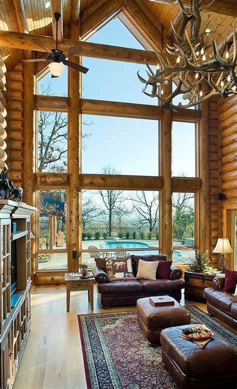 Log Home Great Room With Stunning Windows A 1 Nice Blog Maison