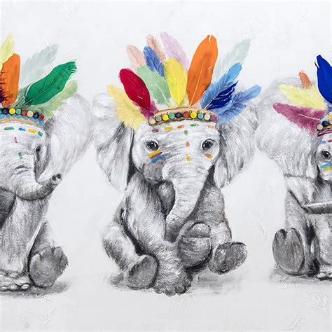 Hand Painted Elephants Pom Pom Canvas