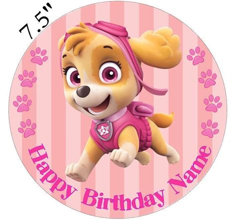 Skye Paw Patrol Personalised Edible Icing Topper Precut Round Square