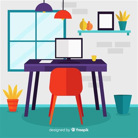 Professional Office Desk With Flat Design Vector Free Download