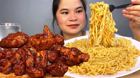 SPICY KOREAN FRIED CHICKEN PANCIT CANTON MUKBANG ASMR MUKBANG