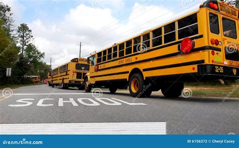 Autobuses Escolares En El Camino Foto De Archivo Imagen De