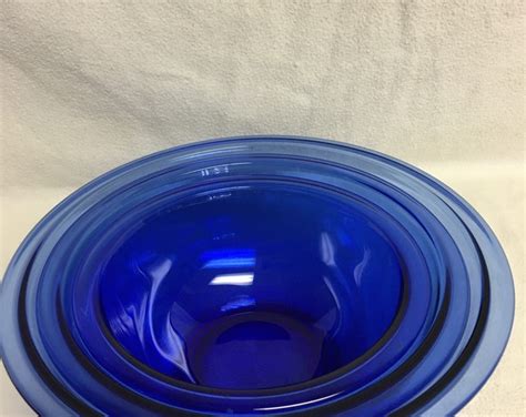 Vintage Pyrex Cobalt Blue Glass Stackable Bowls Cobalt Blue Mixing Bowls 3 Etsy
