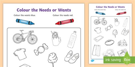 Check spelling or type a new query. Color the Needs or Wants Worksheet (teacher made)