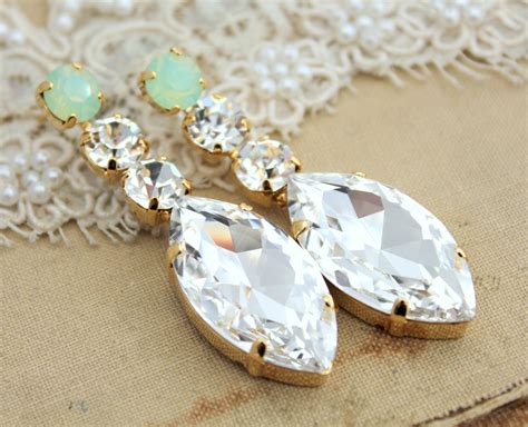 Swarovski Chandelier Earrings Mint Opal White Clear Statement