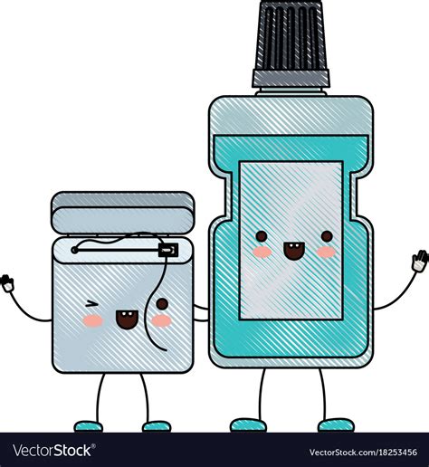 dental floss and mouthwash in cartoon holding vector image